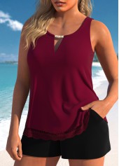 Lace Cutout Wine Red Tankini Set | thumb picture 