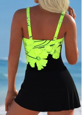 Tie Floral Print Neon Green One Piece Swimdress | thumb picture 
