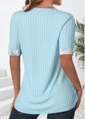 Light Blue Patchwork Leaf Print Fake Two Piece Twinset | thumb picture 