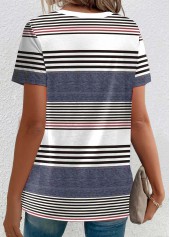 Dusty Blue Button Plus Size Striped T Shirt