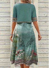 Turquoise Two Piece Floral Print Dress and Cardigan | thumb picture 