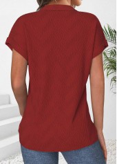 Wine Red Zipper Short Sleeve Polo Collar Shirt | thumb picture 