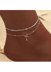 Silvery White Cross Alloy Anklets Set