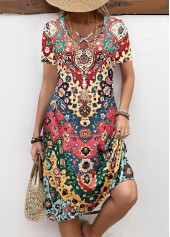 Rainbow Color Breathable Tribal Print A Line Dress