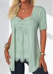 Sage Green Lace Short Sleeve Fake Two Piece Twinset | thumb picture 