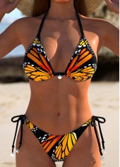 Tie Butterfly Print Orange Bikini Set