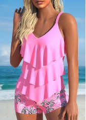 Handkerchief Hem Plants Print Pink Tankini Set | thumb picture 