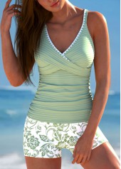 Surplice Random Floral Print Sage Green Tankini Set