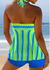 Surplice Wave Pattern Print Neon Green Tankini Set | thumb picture 
