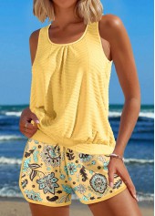 Drawstring Floral Print Light Yellow Tankini Set | thumb picture 