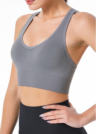 women clothes image of Wide Strap Grey Criss Cross Back Sports Bra