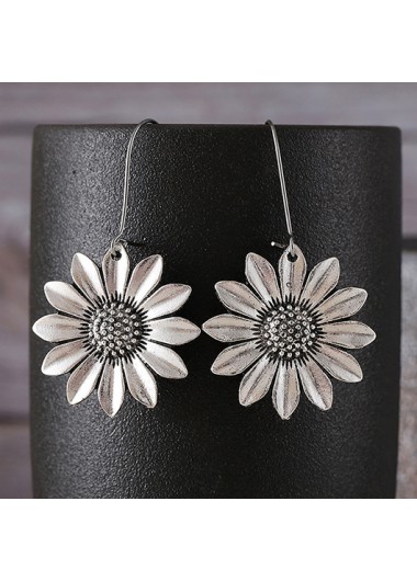 women clothes image of Silvery White Alloy Sunflower Design Earrings