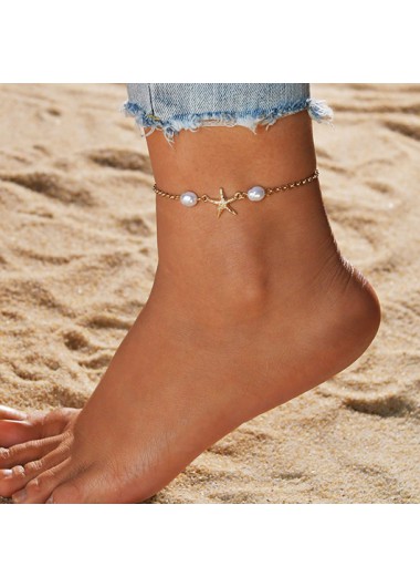 women clothes image of Gold Starfish Pearl Design Alloy Anklet
