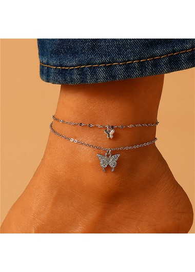 women clothes image of Silvery White Butterfly Detail Alloy Anklet