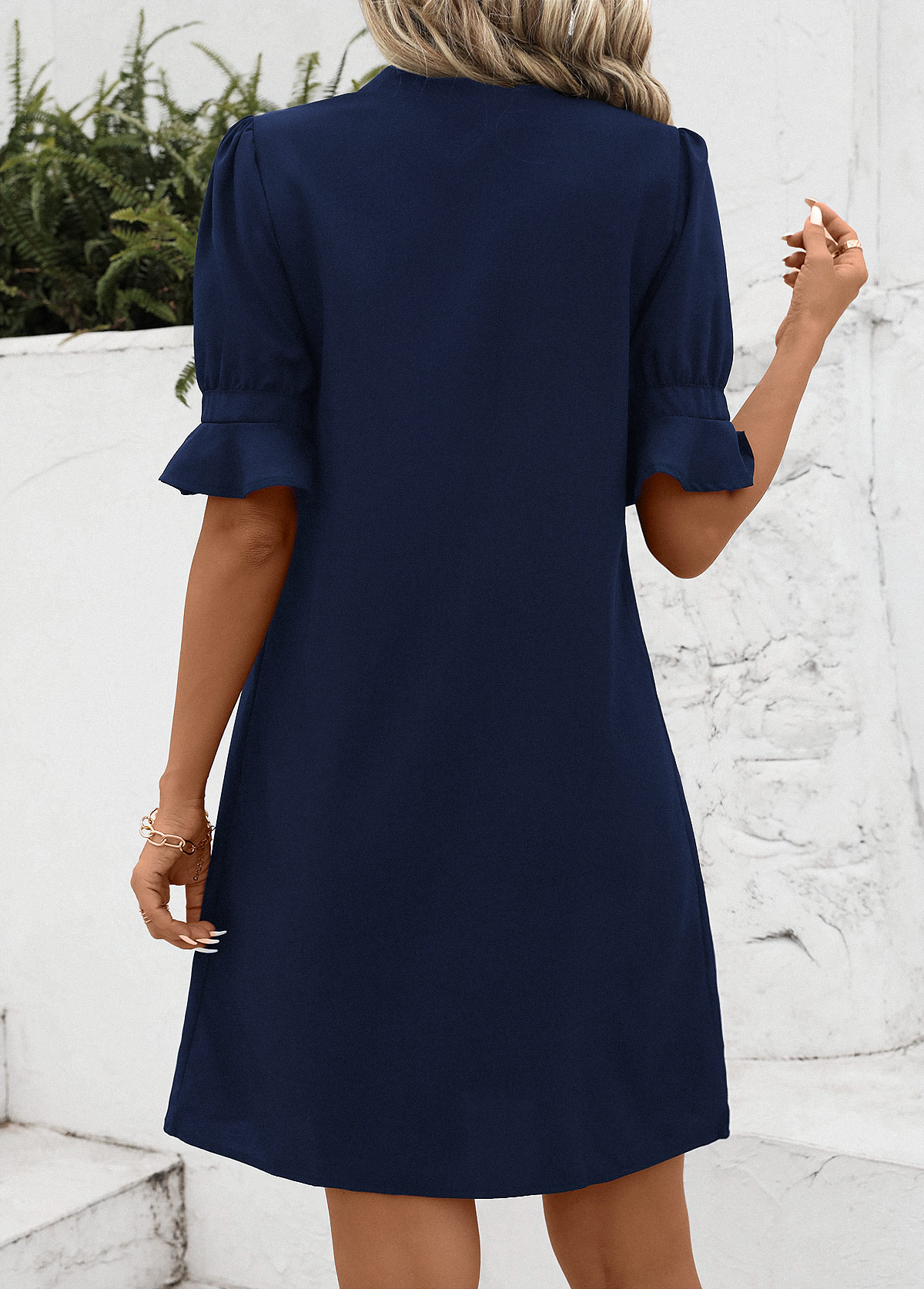 Navy Split H Shape Half Sleeve Dress | picture 