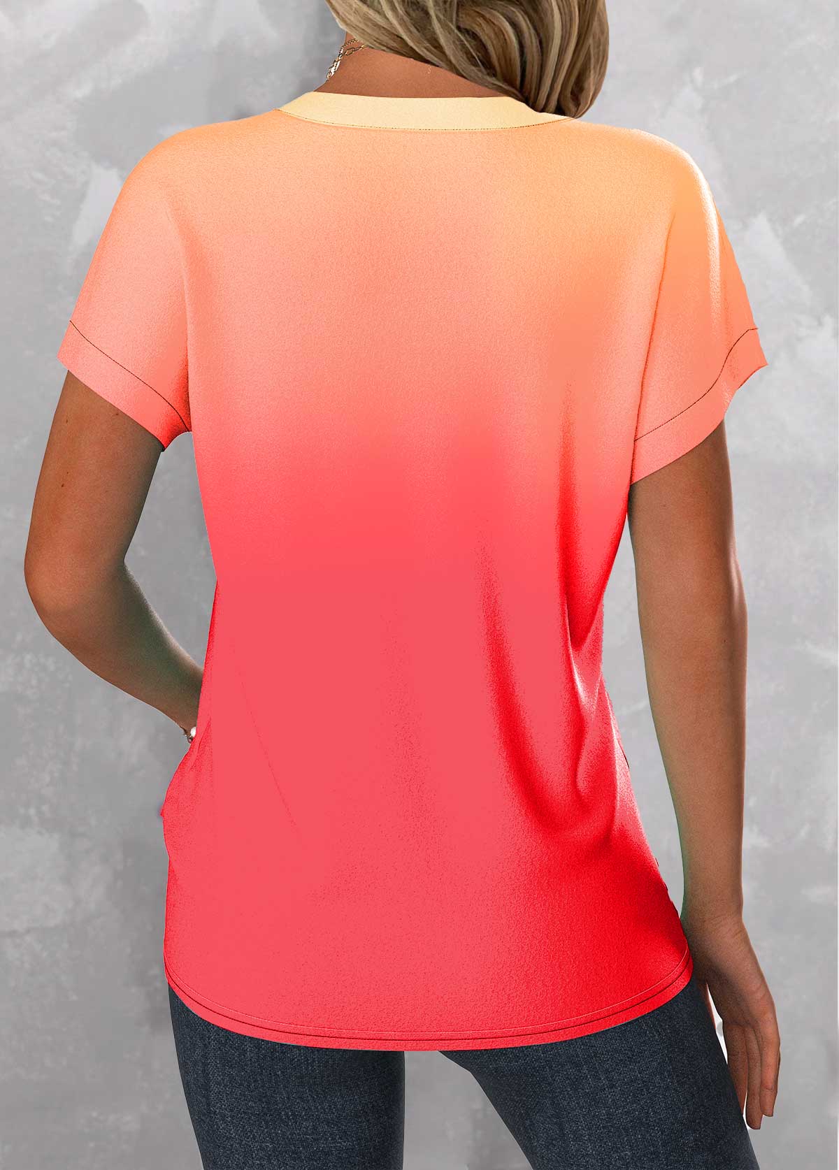 Plus Size Peach Red Button Ombre T Shirt