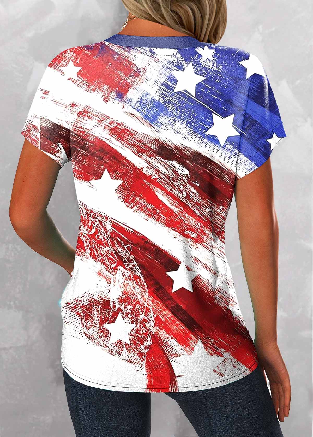 Multi Color Button Flag Print T Shirt | picture 
