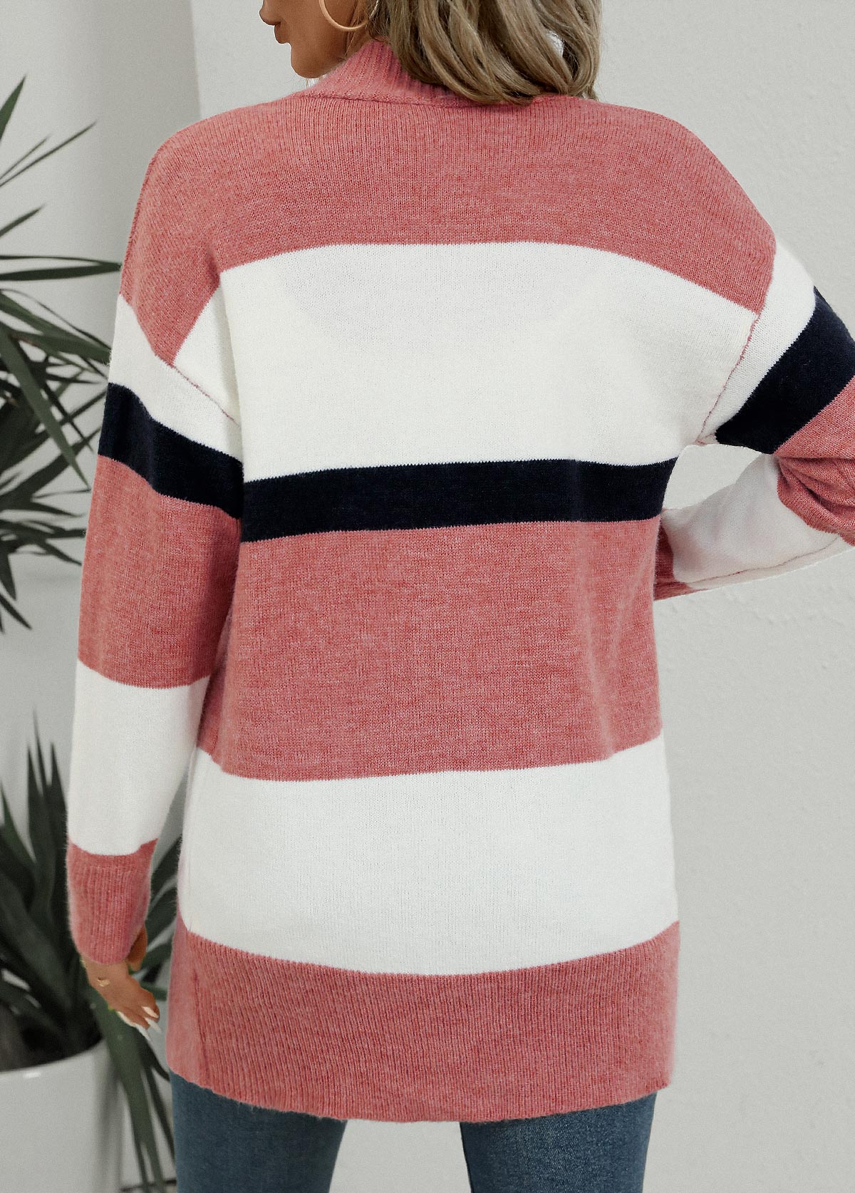 Pink Button Striped Long Sleeve Cardigan | picture 