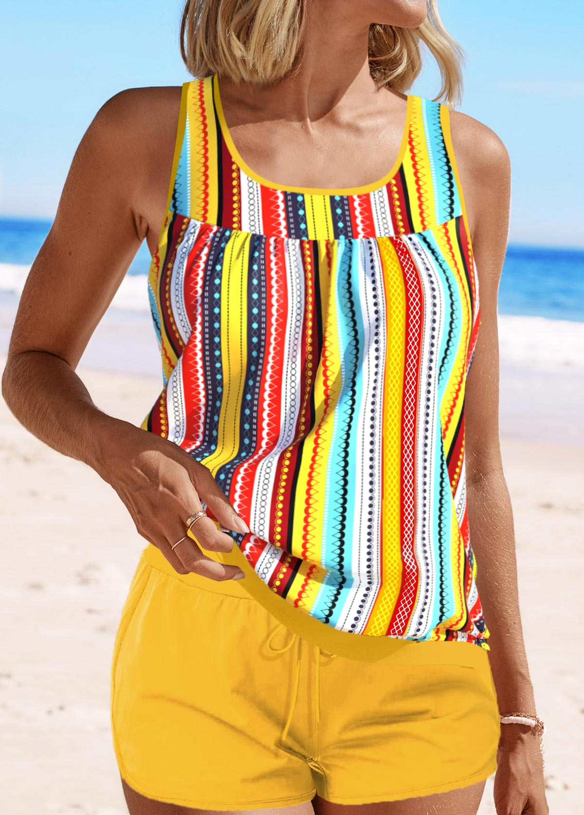 Patchwork Multi Stripe Print Tankini Set | picture 