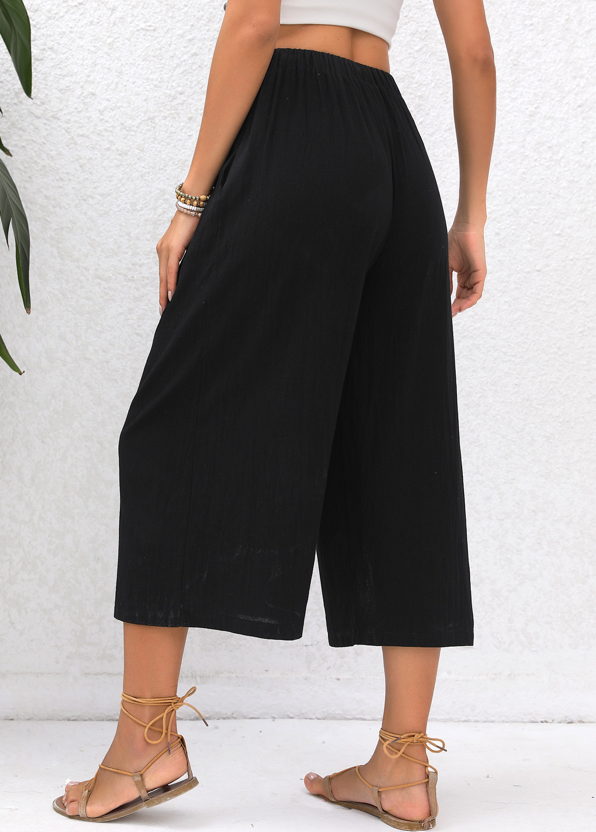 Black Pocket Elastic Waist High Waisted Pants | picture 
