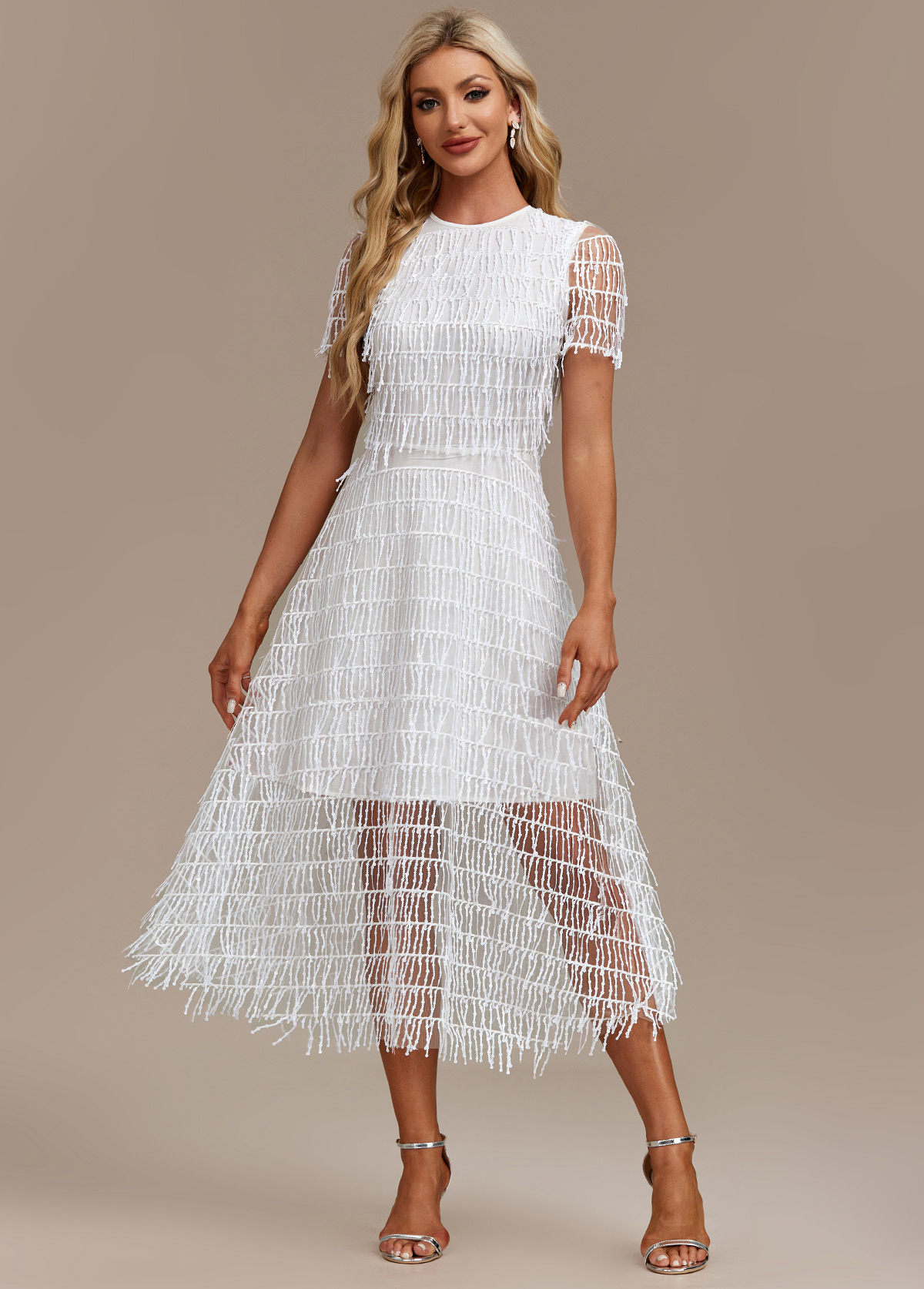 White Layered Short Sleeve Round Neck Dress
