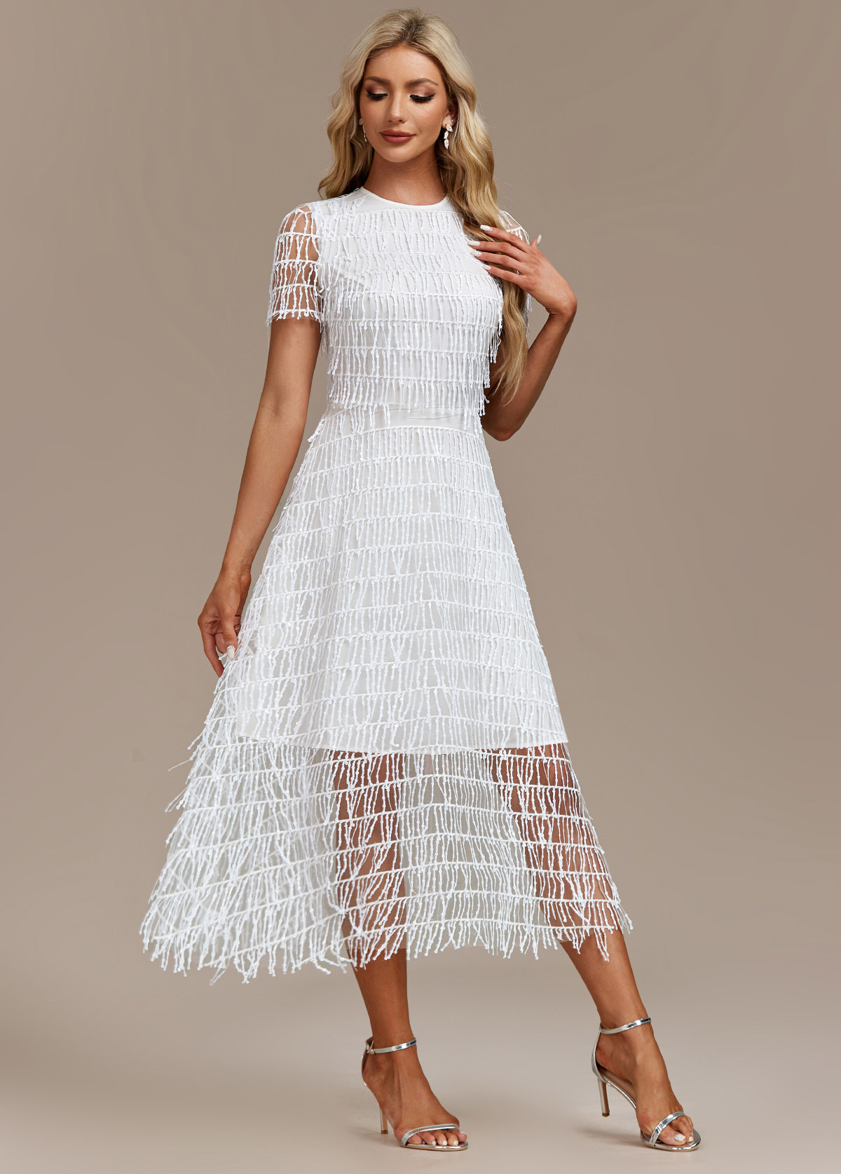 White Layered Short Sleeve Round Neck Dress