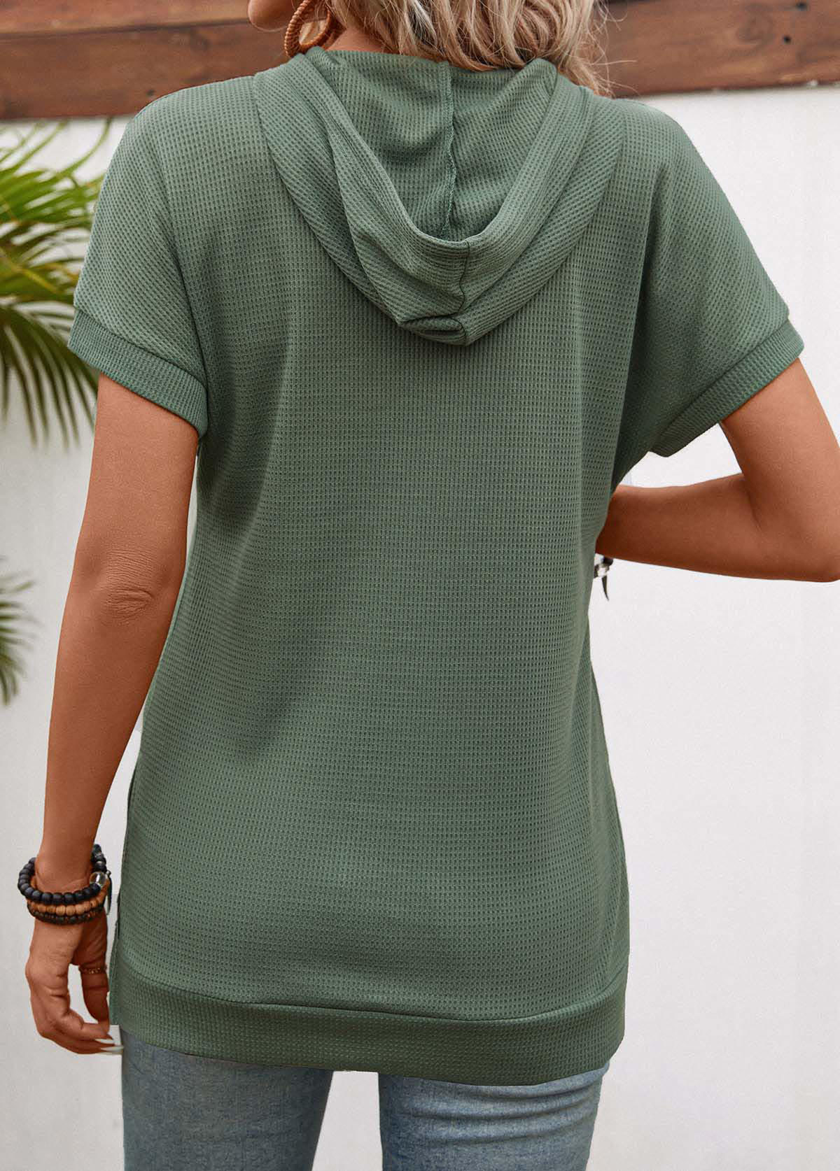 Sage Green Pocket Short Sleeve Hooded T Shirt