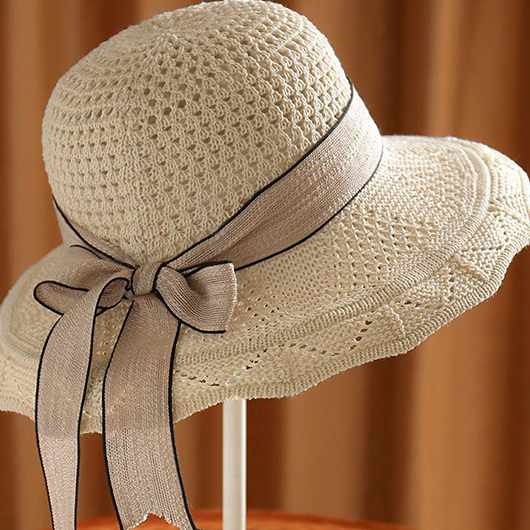 Light Camel Contrast Stitch Bowknot Visor Hat | picture 