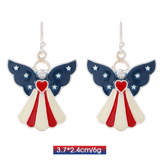 American Flag Peacock Blue Alloy Heart Print Earrings