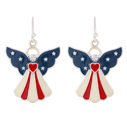 American Flag Peacock Blue Alloy Heart Print Earrings