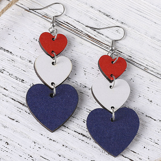 American Flag Blue Heart Wood Earrings