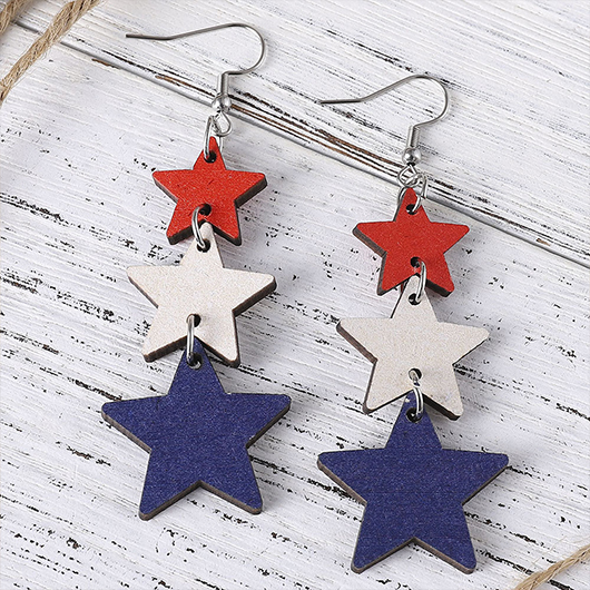 American Flag Blue Star Wood Earrings