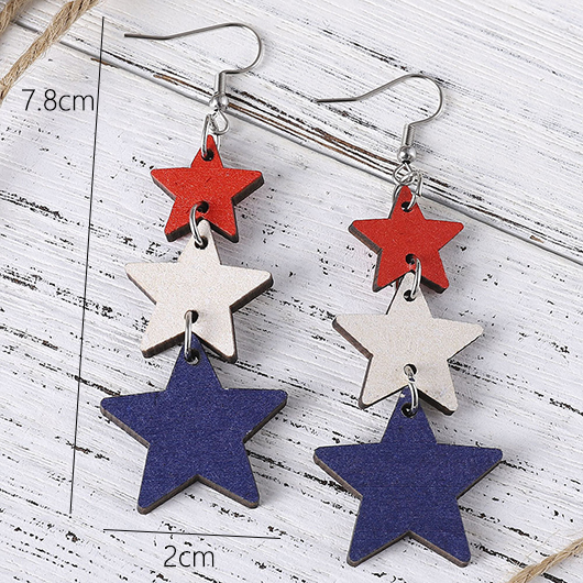 American Flag Blue Star Wood Earrings