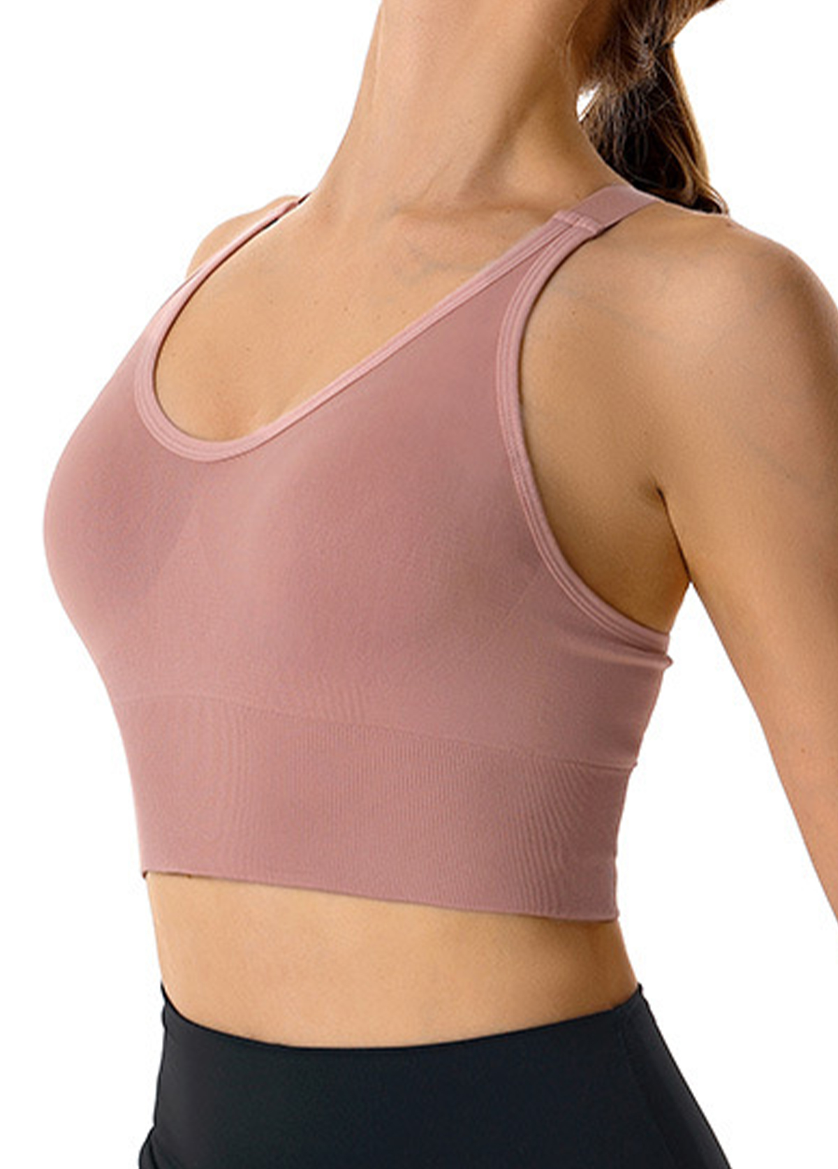 Pink Wide Strap Criss Cross Back Sports Bra | picture 