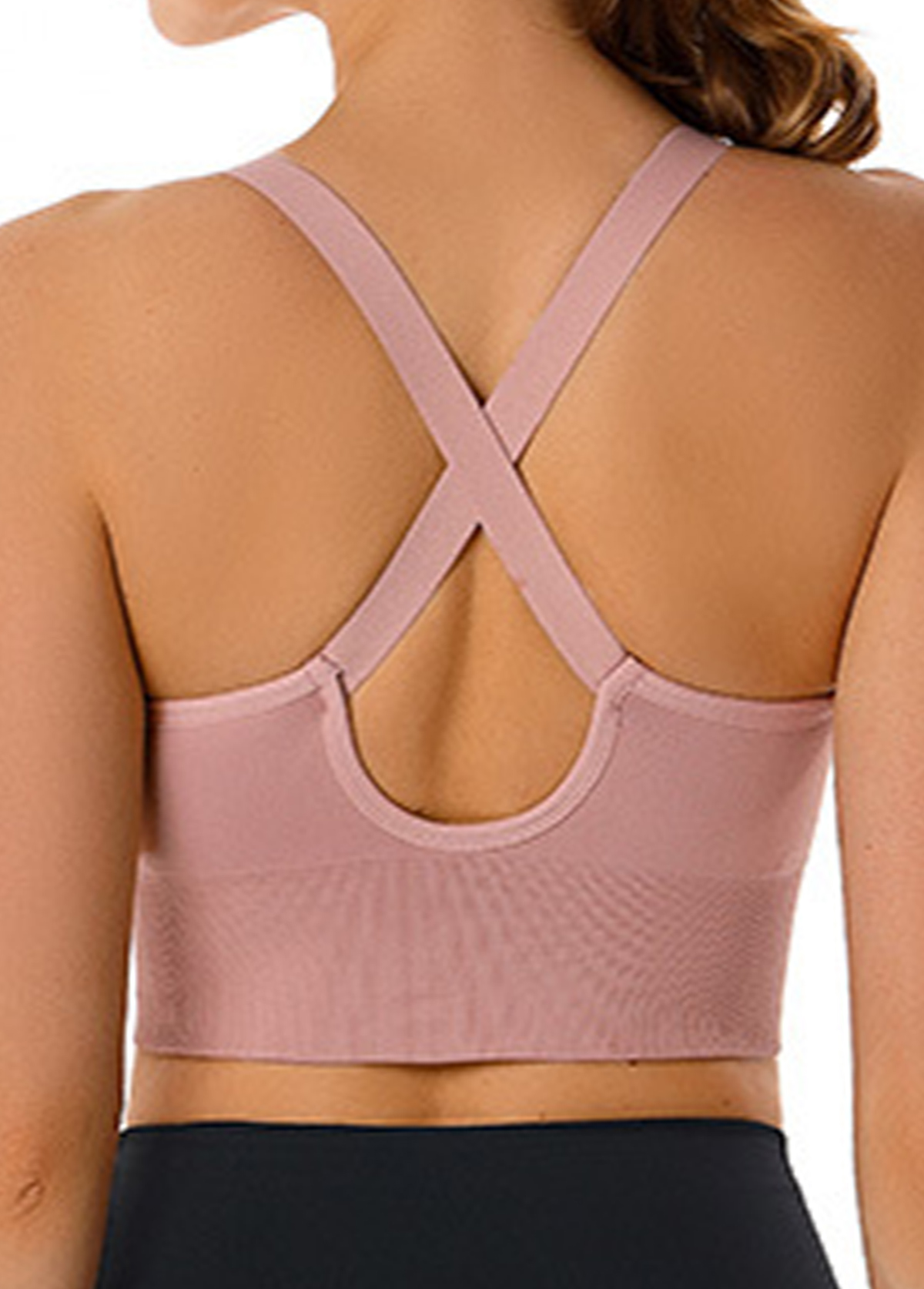 Pink Wide Strap Criss Cross Back Sports Bra | picture 