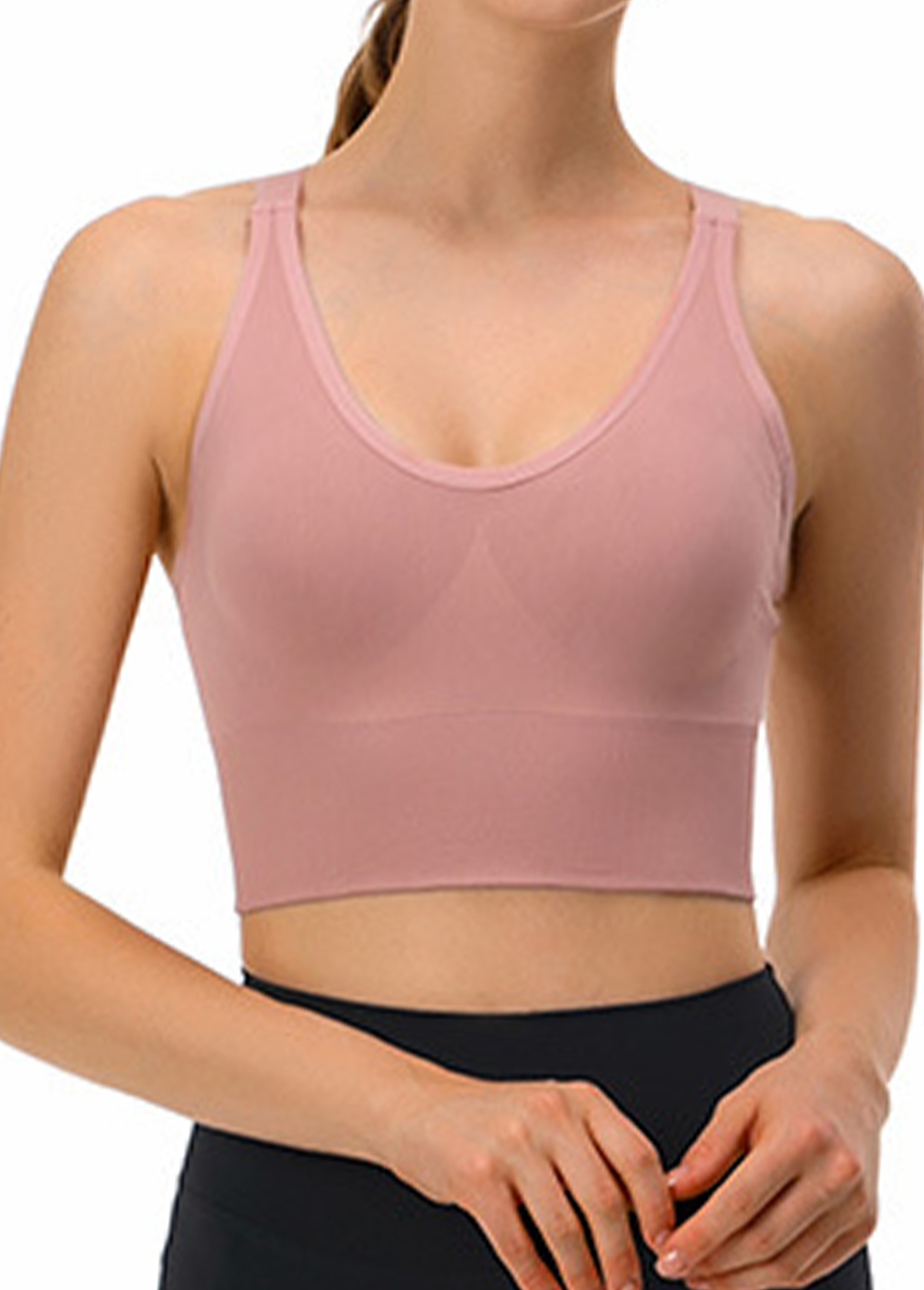 Pink Wide Strap Criss Cross Back Sports Bra | picture 