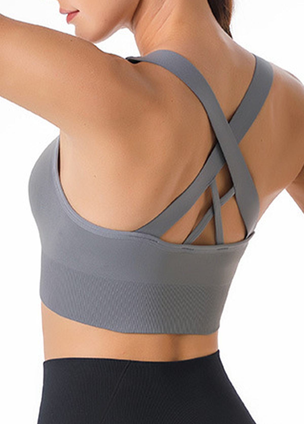 Wide Strap Grey Criss Cross Back Sports Bra | picture 