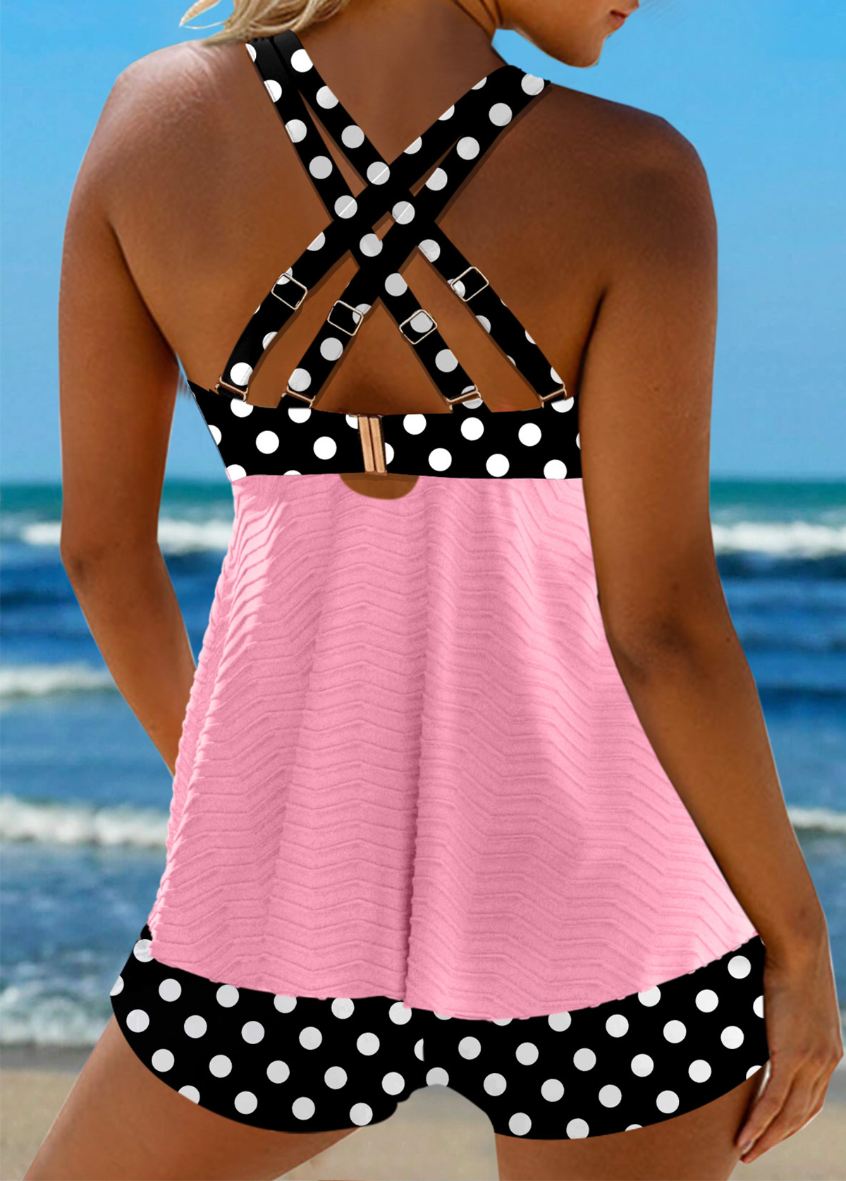 Jacquard Polka Dot Light Pink Tankini Set | picture 