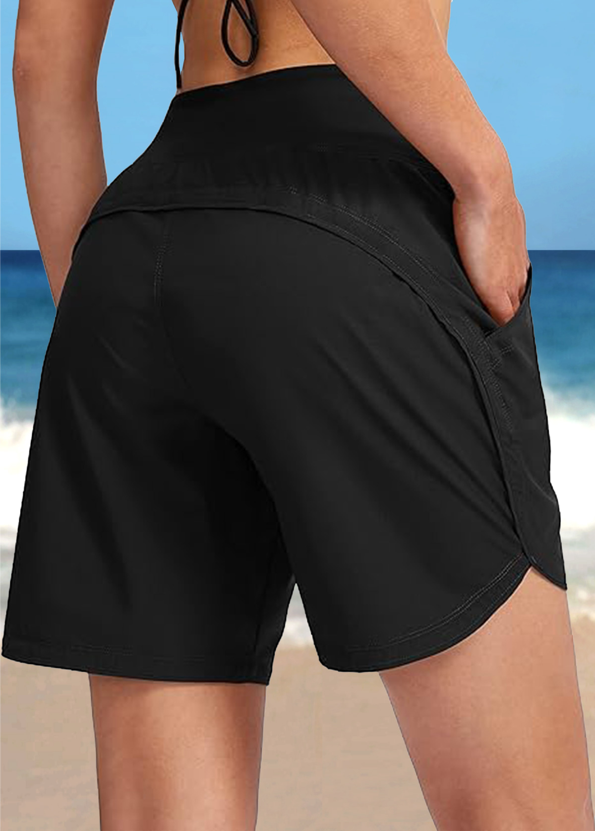 Mid Waisted Black Pocket Beach Shorts