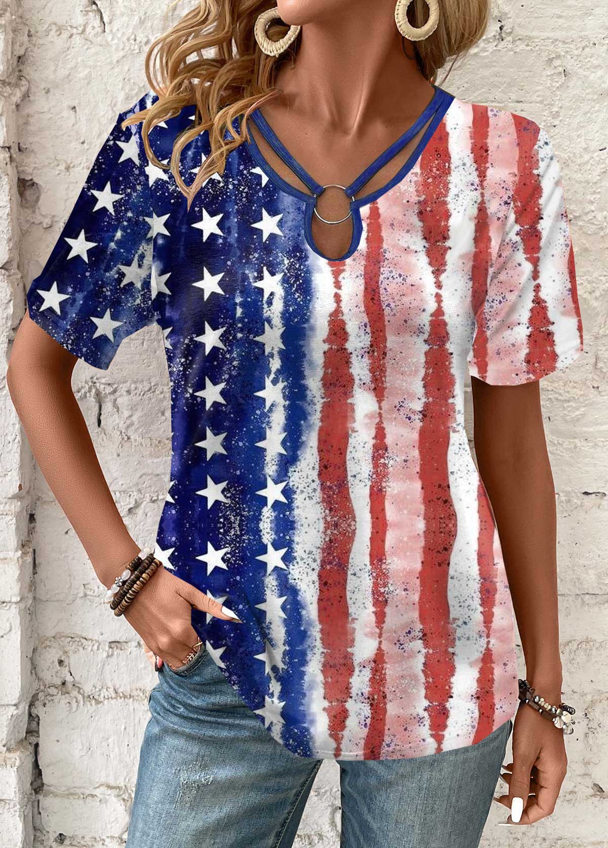 American Flag Multi Color Circular Ring T Shirt | picture 