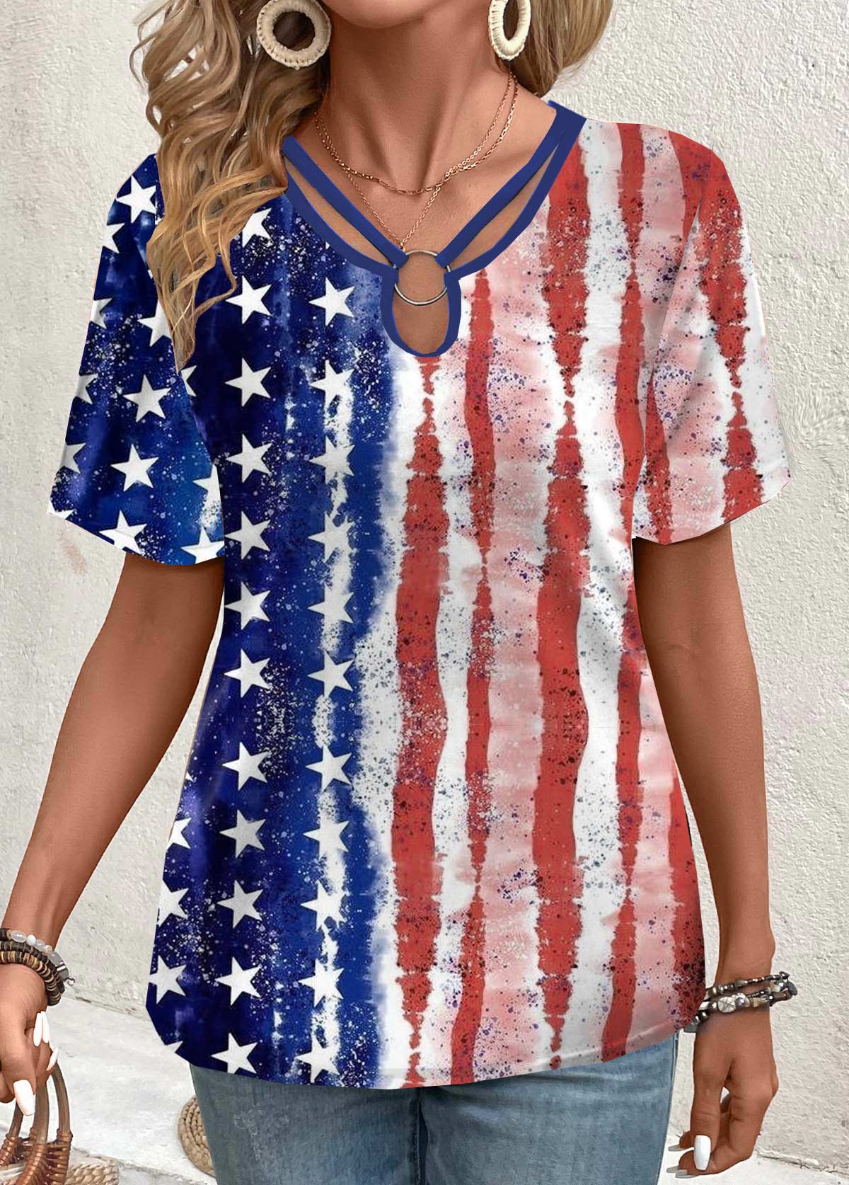 American Flag Multi Color Circular Ring T Shirt | picture 