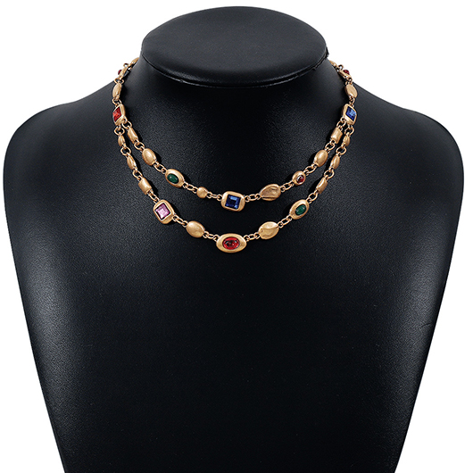 Gold Alloy Geometric Layered Design Necklace