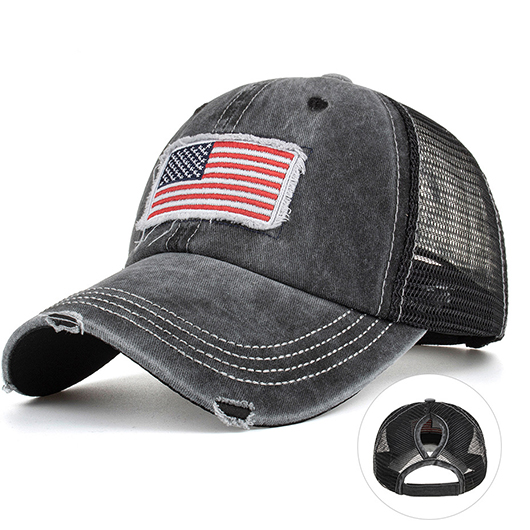 Cutout Black American Flag Print Hat Baseball Cap