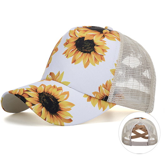 White Sunflower Print Hat Baseball Cap