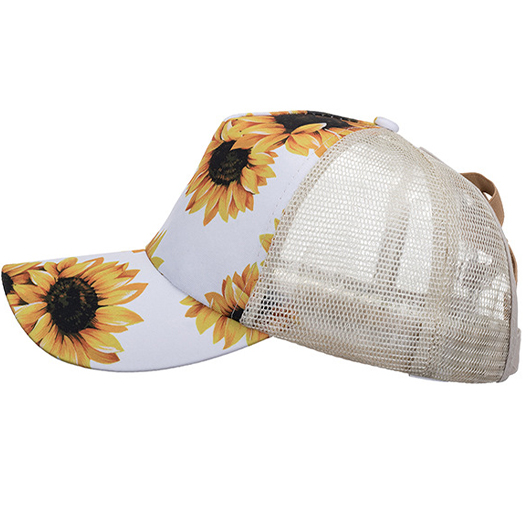 White Sunflower Print Hat Baseball Cap