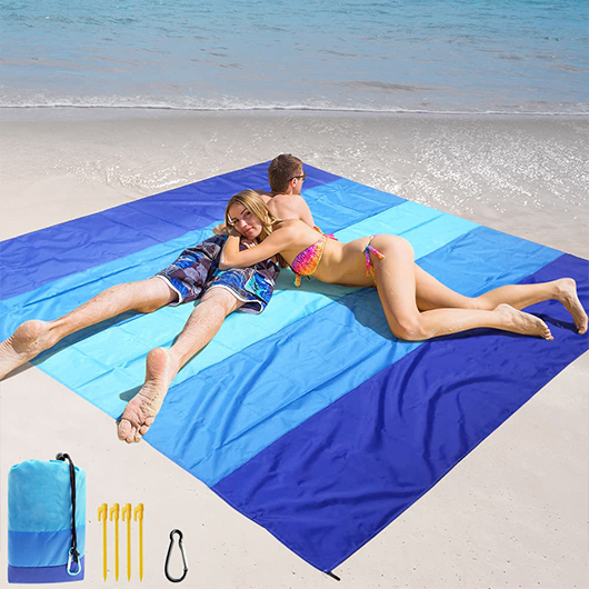 Blue Striped Lightweight Waterproof Beach Blanket