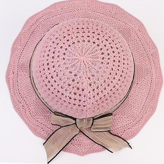 Light Pink Bowknot Knitted Visor Hat