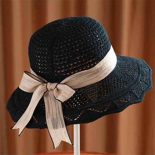 Black Bowknot Detail Knitted Visor Hat