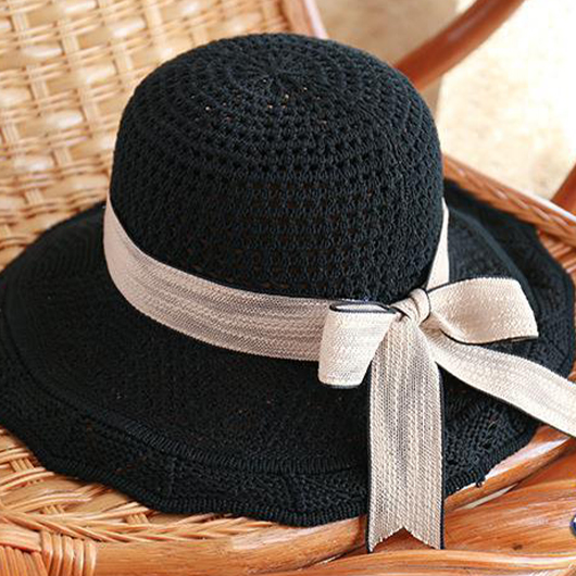 Black Bowknot Detail Knitted Visor Hat
