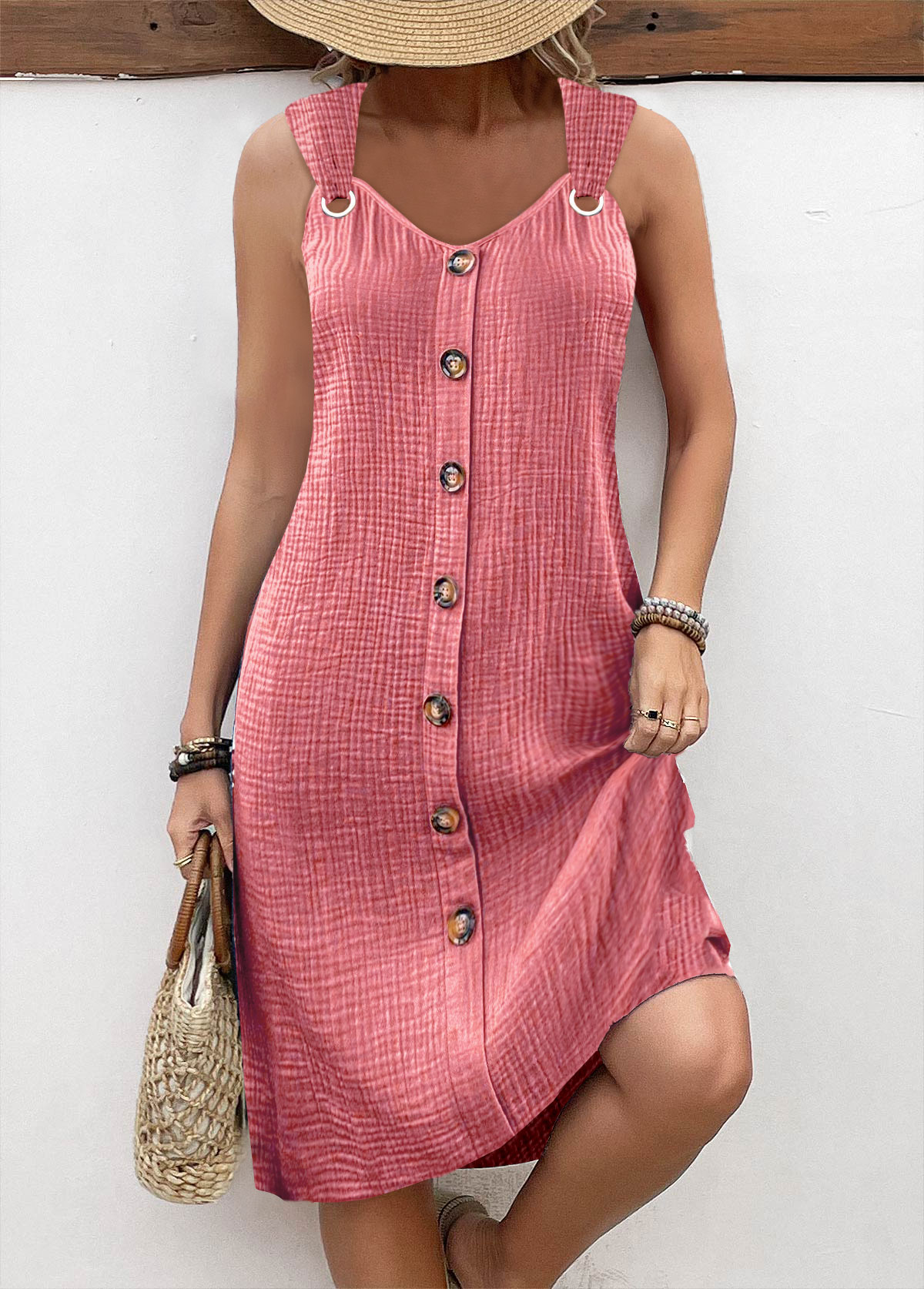 Light Pink Breathable A Line Sleeveless V Neck Dress | picture 